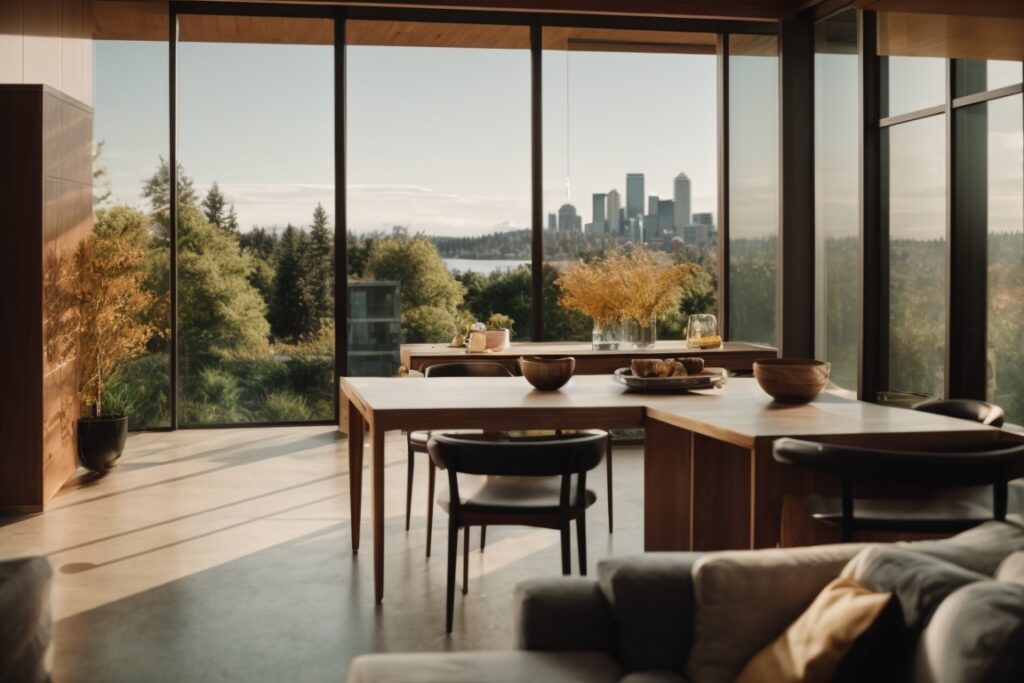 Seattle home interior with opaque window tint film, enhancing privacy and comfort