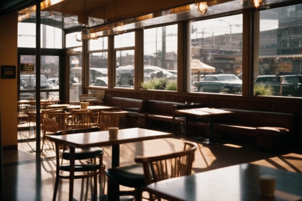 Seattle cafe interior with glare reduction window film