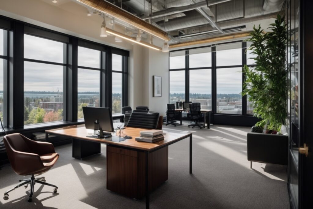interior Seattle office with decorative film on windows