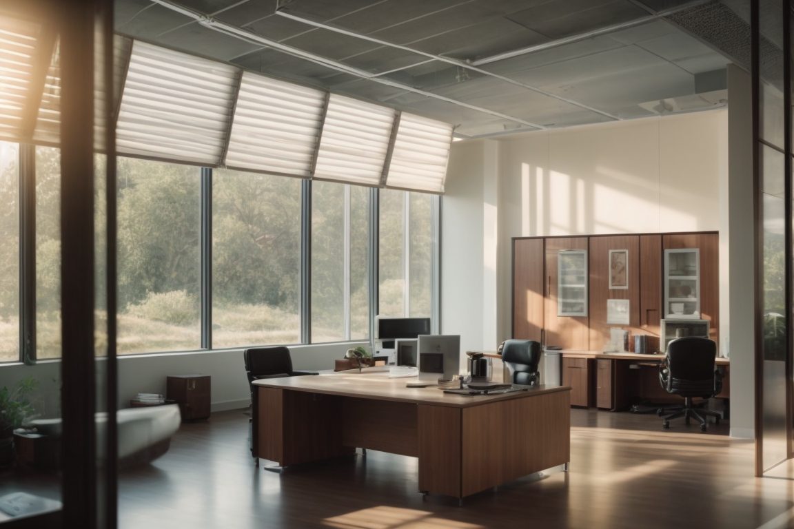 Interior office with ample sunlight and glare reduction window film