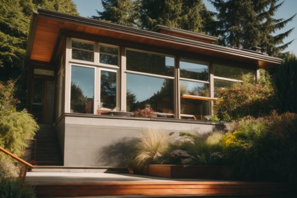 Seattle home with spectrally selective window film, sunny day, reduced interior heat