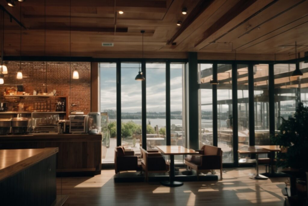 Seattle coffee shop interior energy efficient window film installation