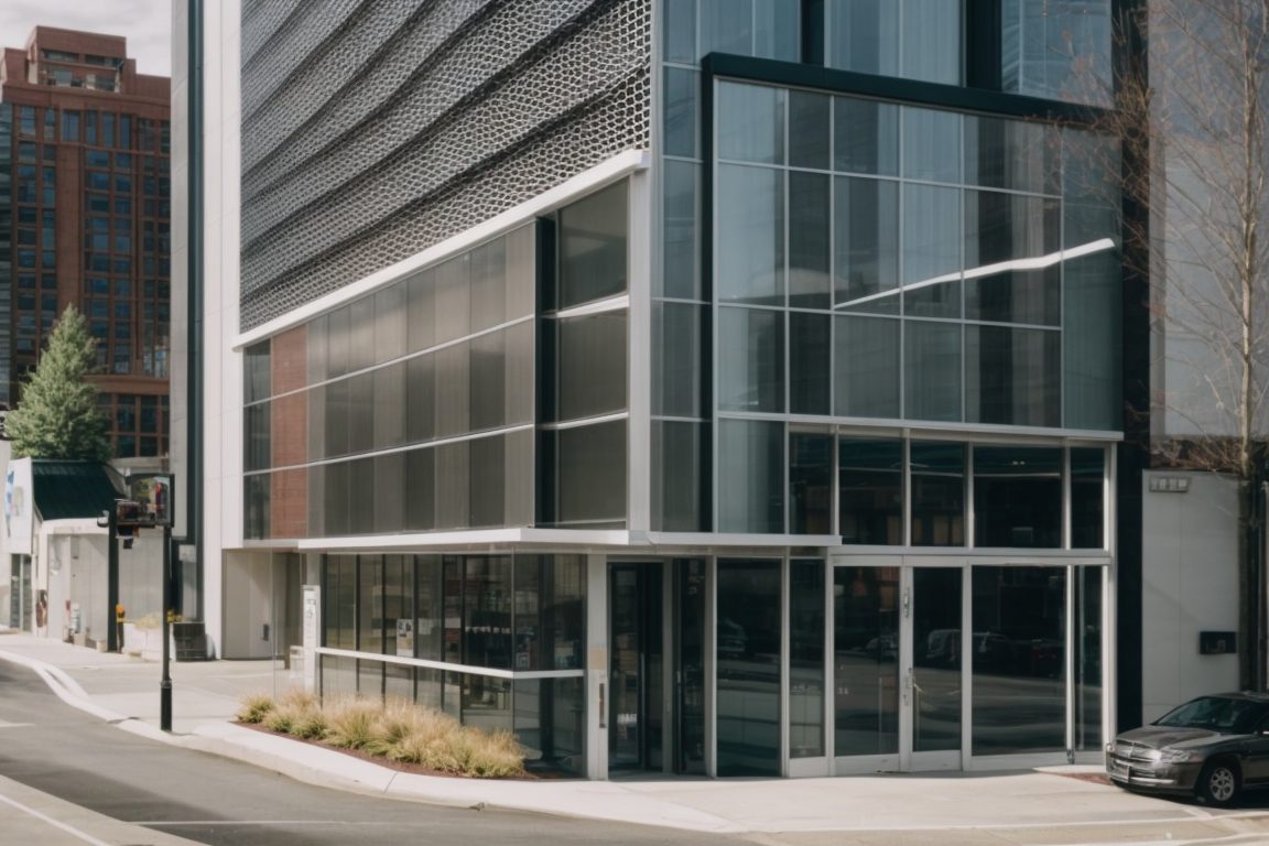 Commercial building in Seattle with large solar control window films