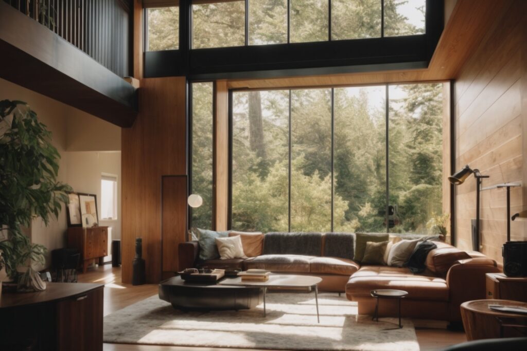 Seattle home interior with opaque window films allowing natural light