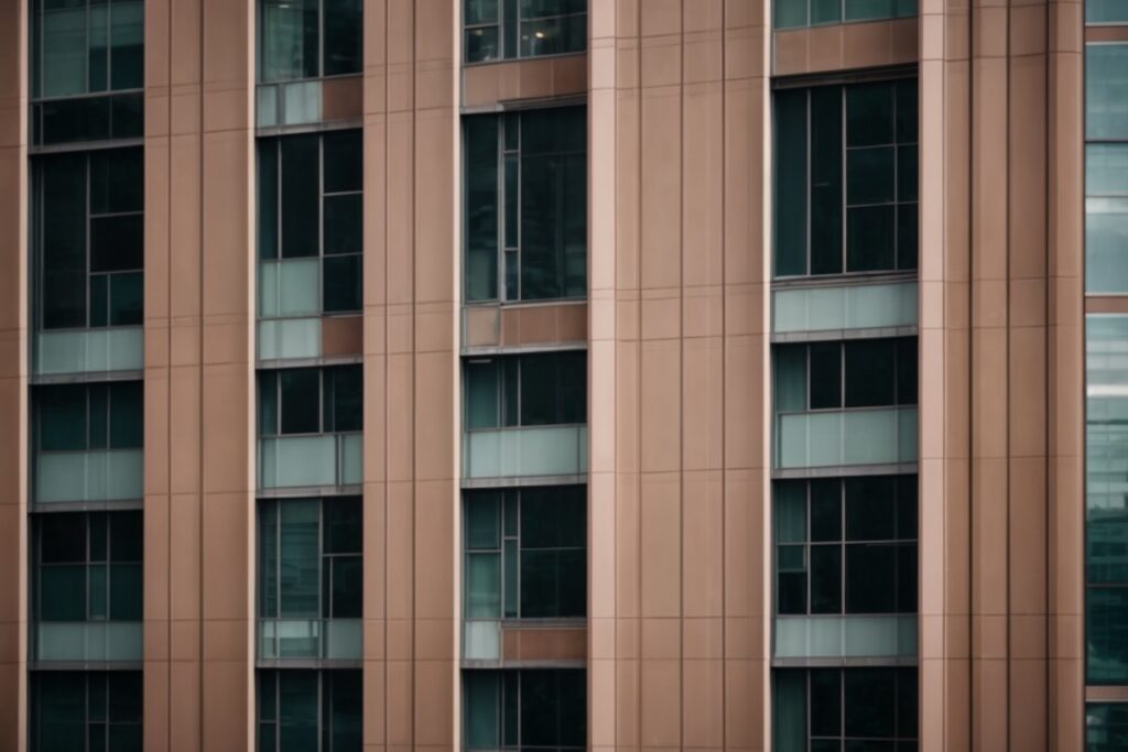 High-rise commercial building in Seattle with tinted windows, focusing on enhanced workplace interiors
