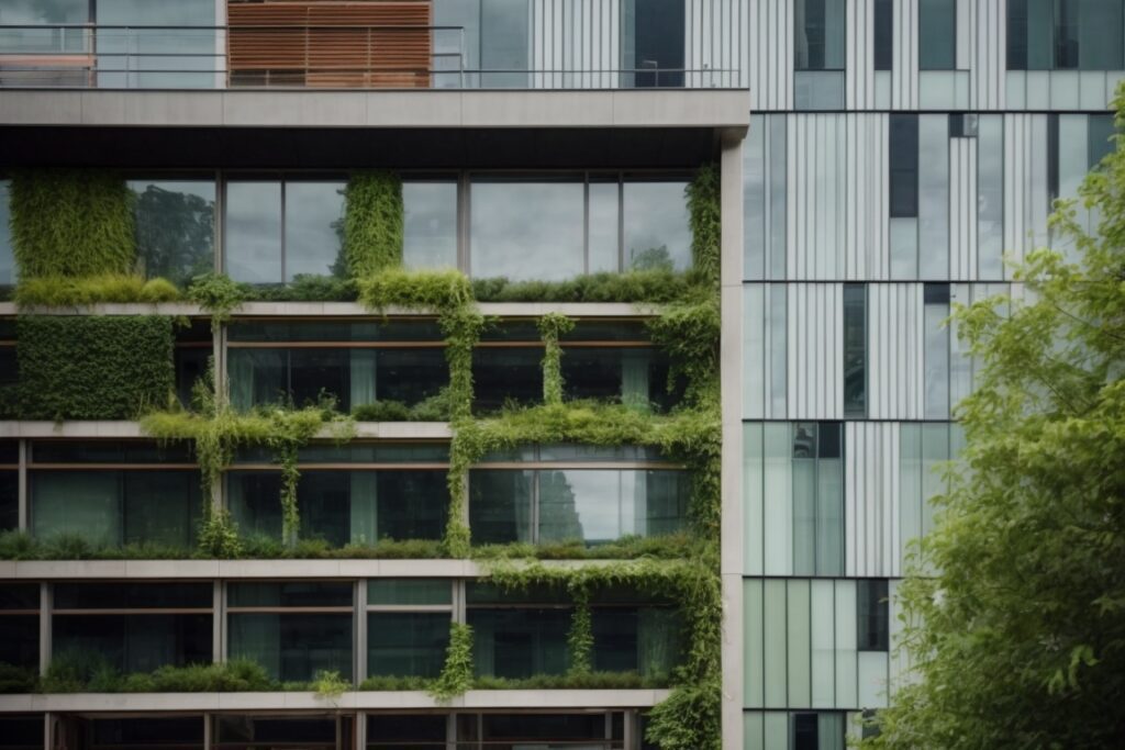 Eco-friendly building in Seattle with window films and greenery