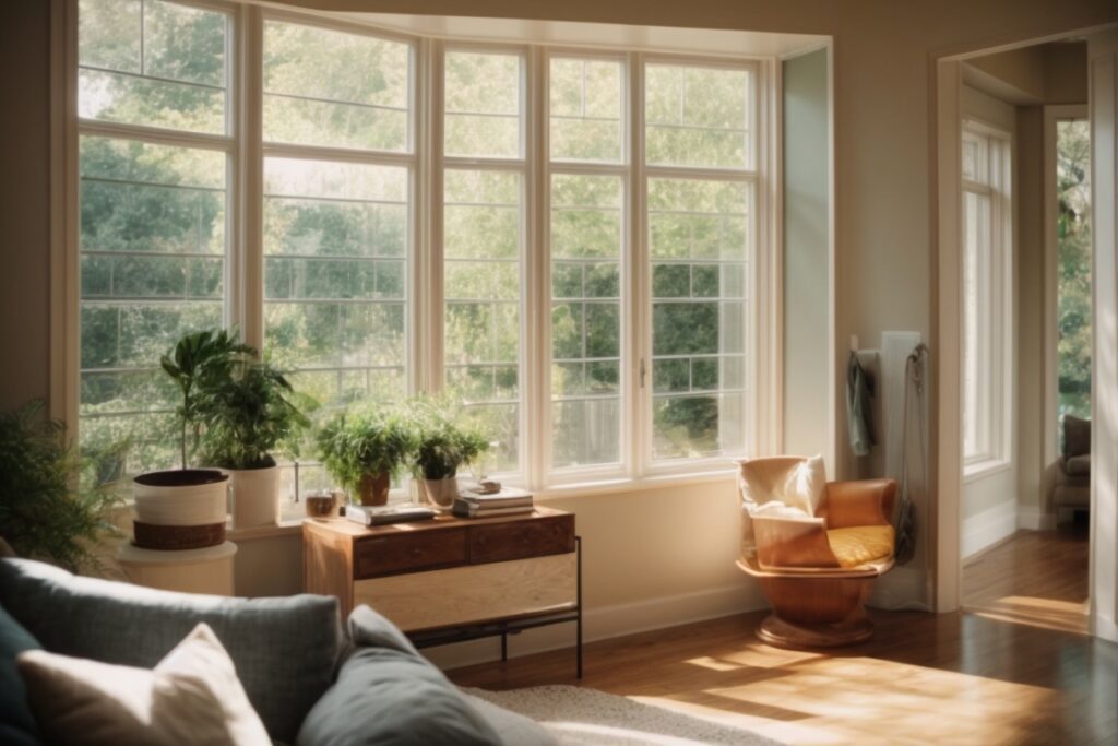 Seattle home with privacy window film, opaque windows, natural light streaming in