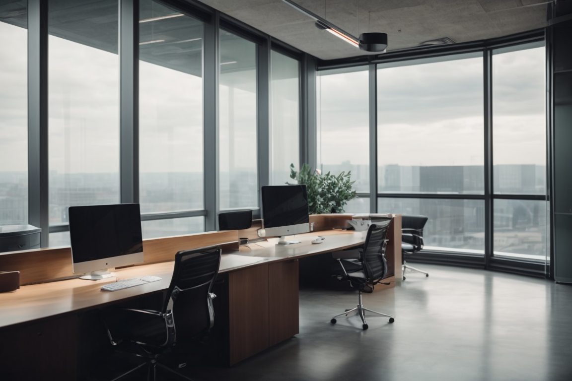 modern office interior with opaque frosted window film